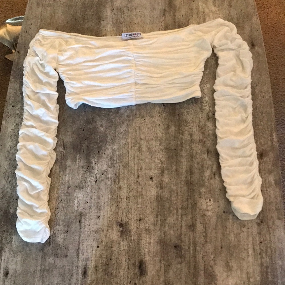 Ruched White Long Sleeve Crop Top